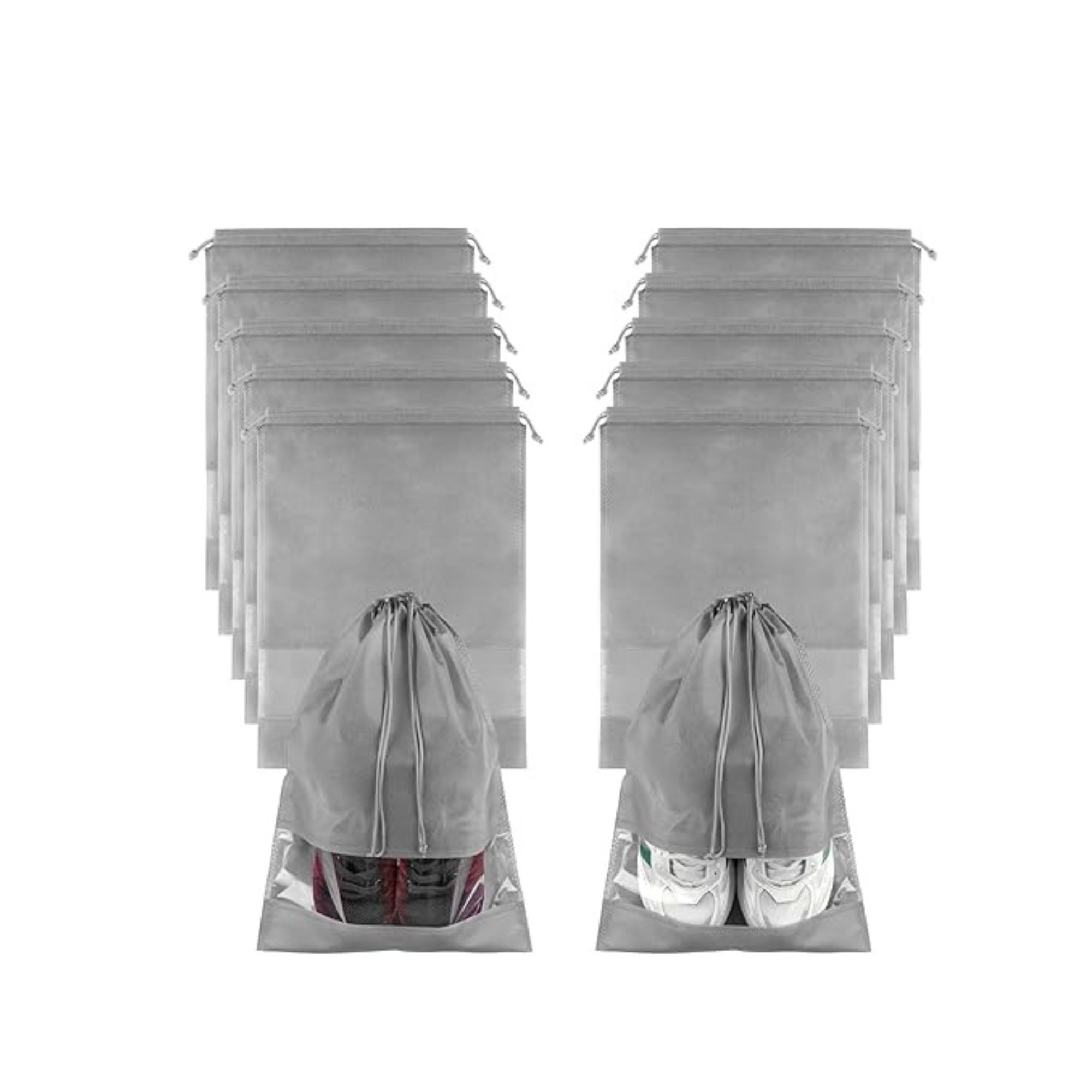 Non-Woven Travel Shoe Pouch with Drawstring and Clear Window