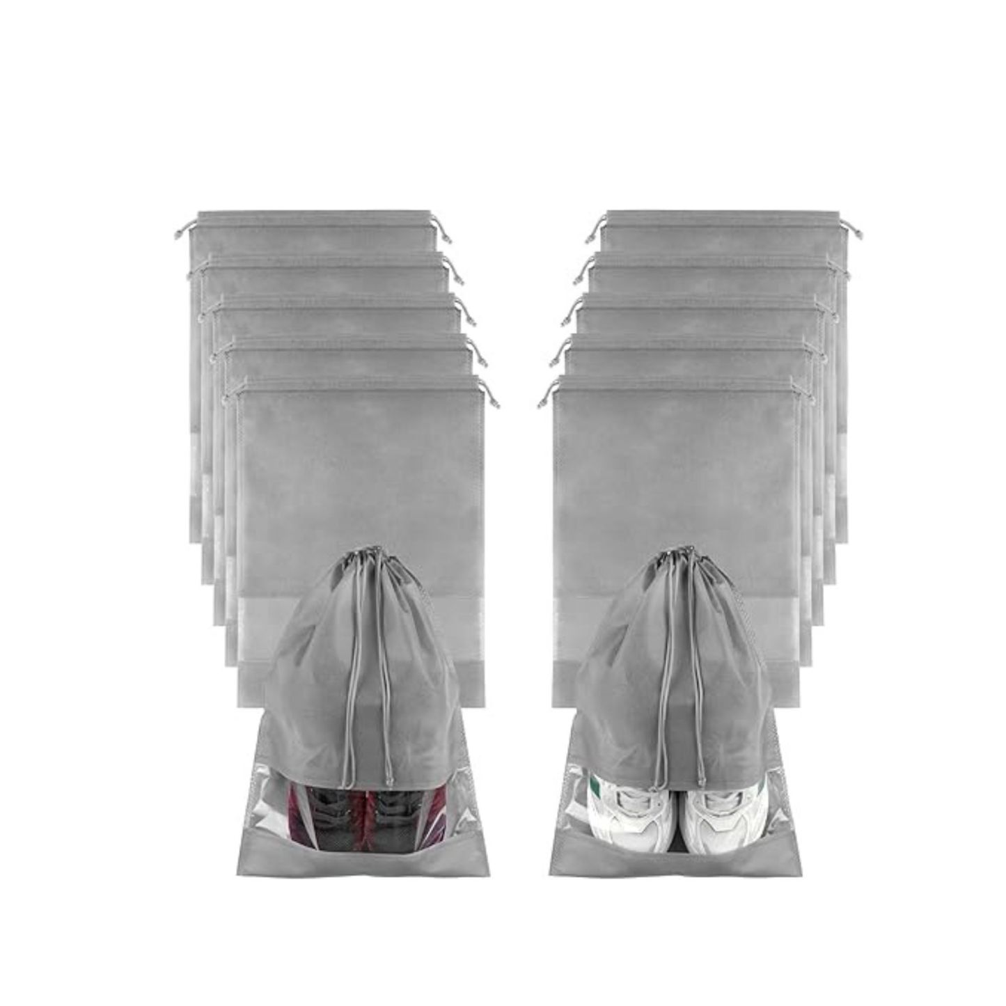 Non-Woven Travel Shoe Pouch with Drawstring and Clear Window