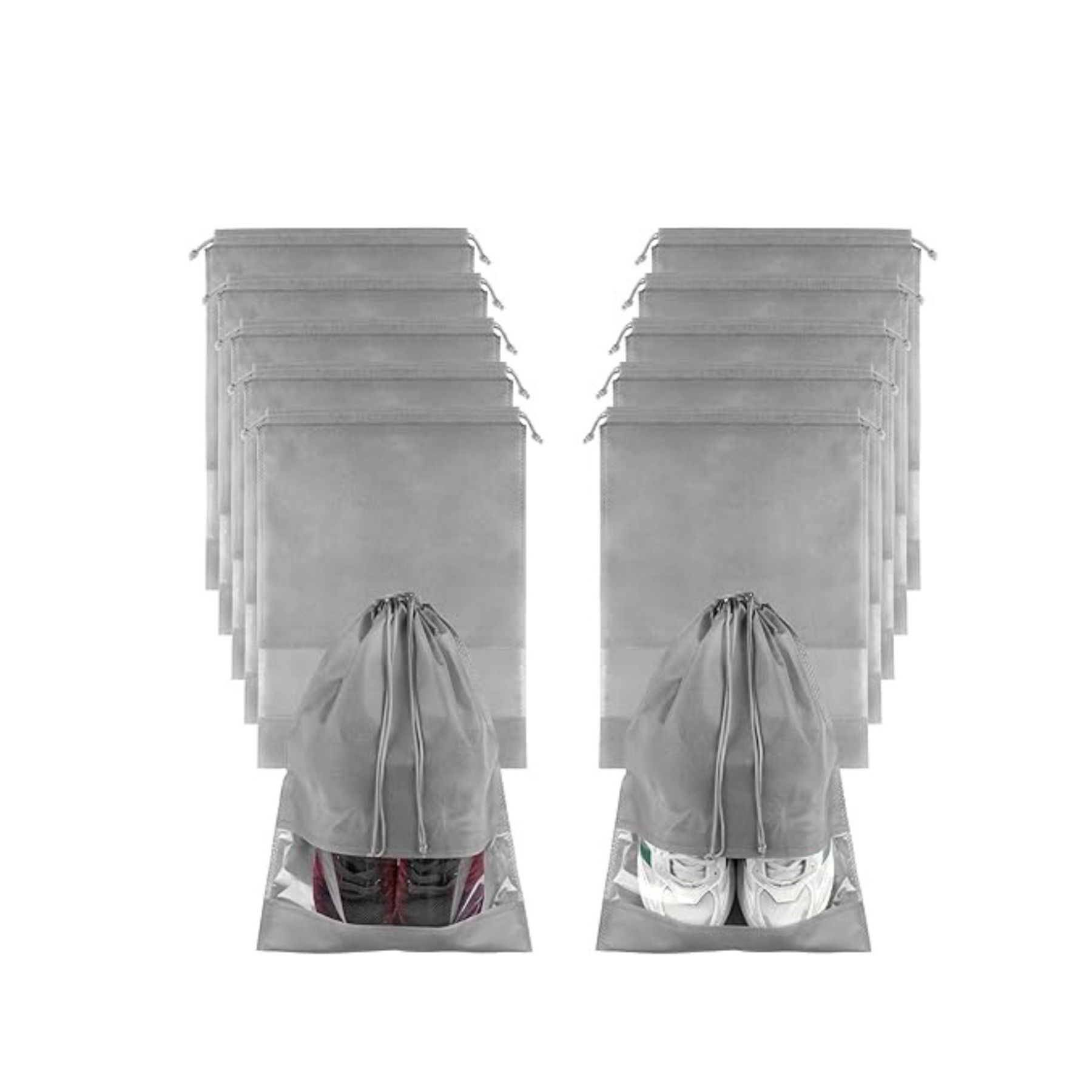 Non-Woven Travel Shoe Pouch with Drawstring and Clear Window