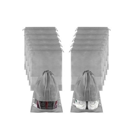 Non-Woven Travel Shoe Pouch with Drawstring and Clear Window