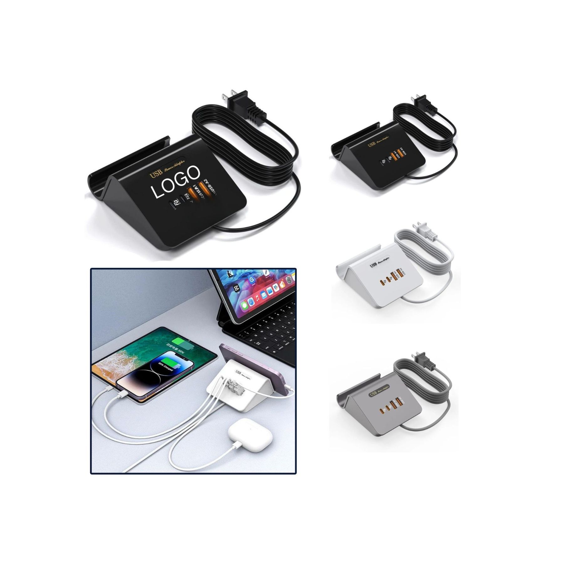  Compact Multi-Port USB Charger with Bracket - 45W Power