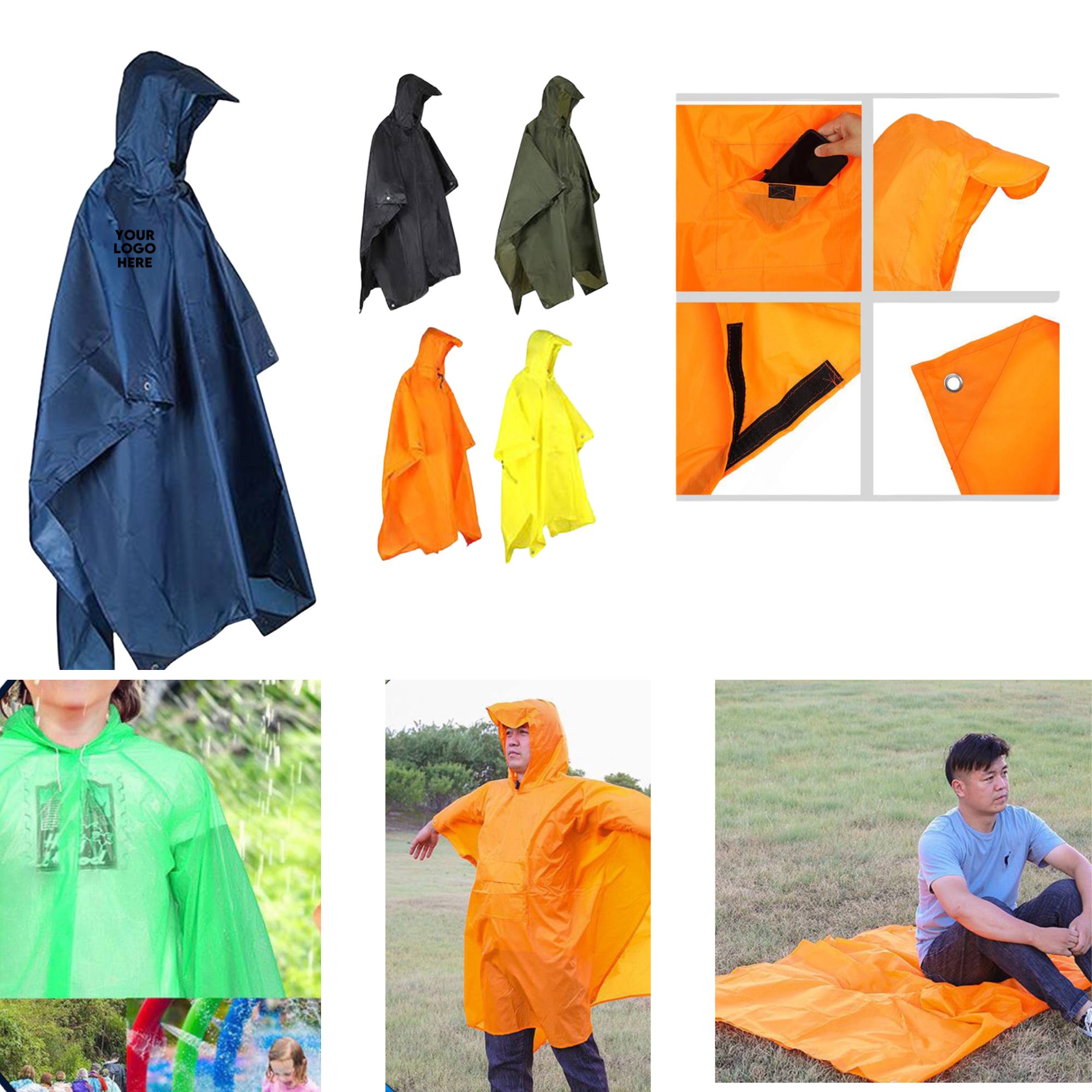 190T Water-Resistant Nylon Ripstop Versatile Rain Coat Poncho