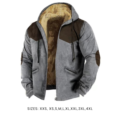 Cross-border independent site new winter men's hooded printed sweatshirt: versatile loose fleece-lined thick zip jacket