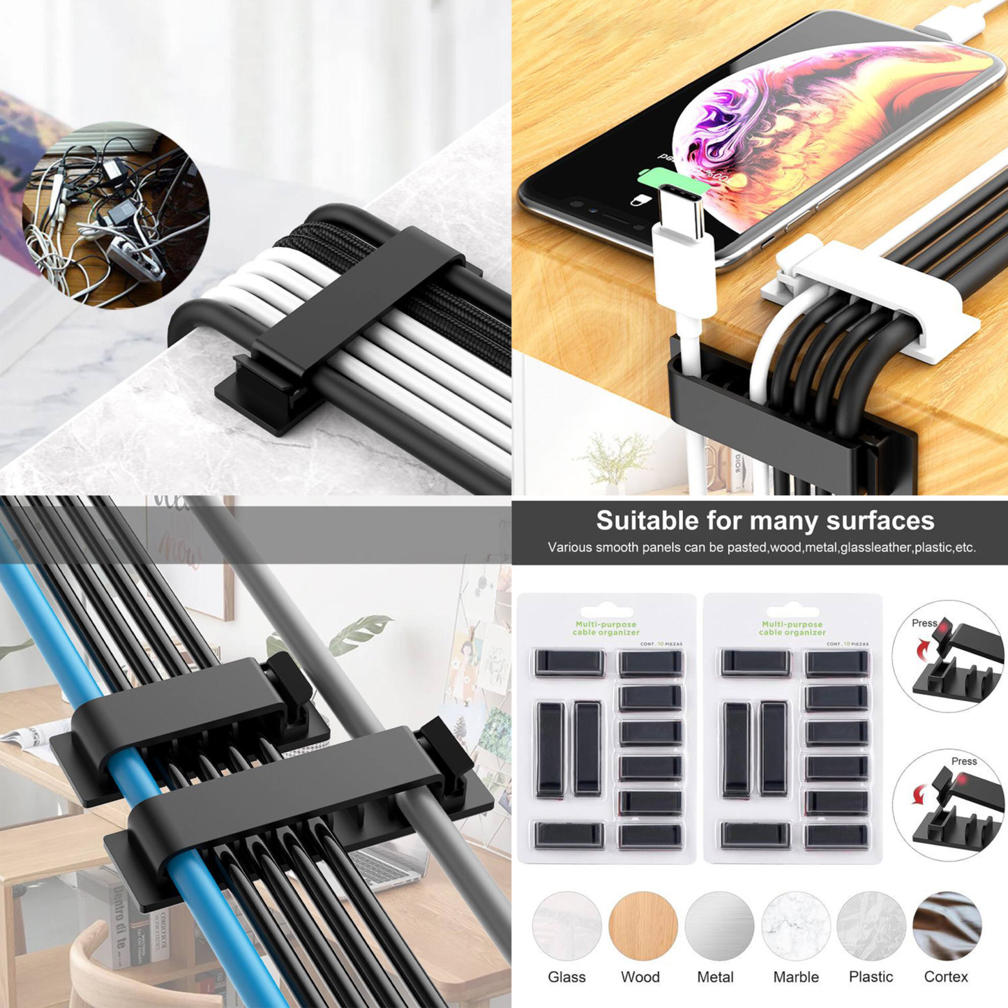 Stick-On Cord Management Clip Set – Adhesive backing for quick setup, sturdy and minimalist design, keeps wires neat and knot-free