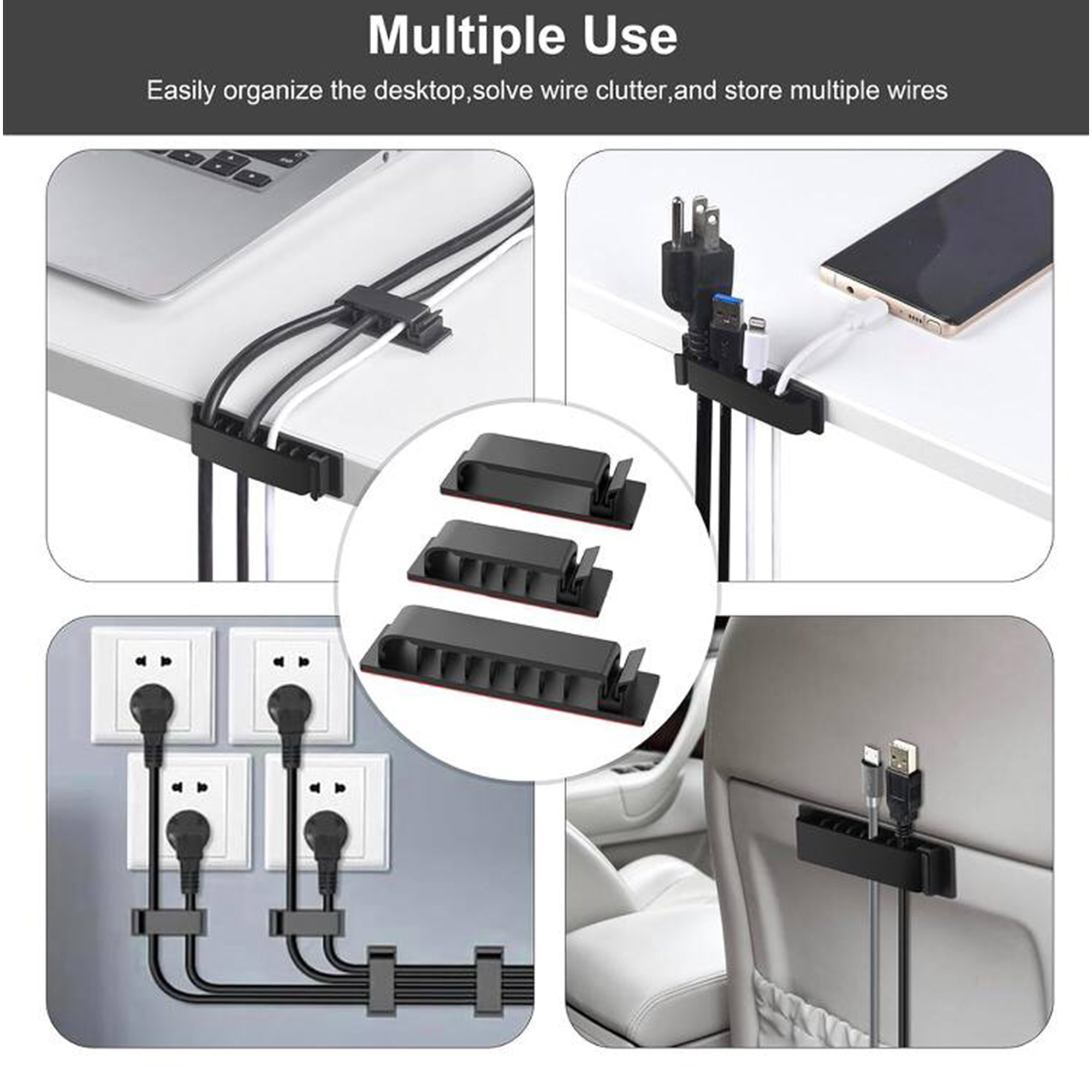 Stick-On Cord Management Clip Set – Adhesive backing for quick setup, sturdy and minimalist design, keeps wires neat and knot-free