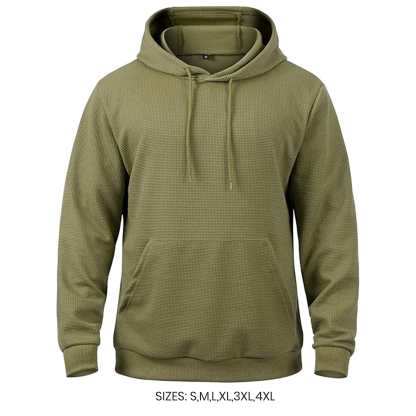 MANSDOUR Men's Casual Long Sleeve Waffle Knit Hoodie: Drawstring Pullover Sweatshirt with Pocket