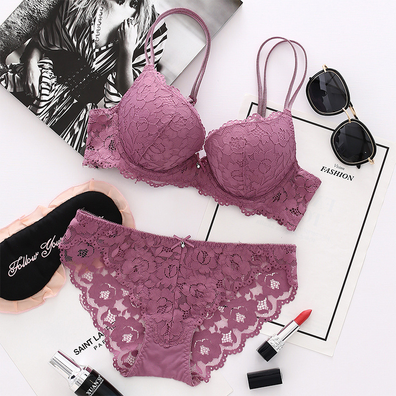 👙Nėrinių mergaičių seksualūs apatiniai moteriško grožio nugaros liemenėlės krūtis mažinantis liemenėlių komplektas