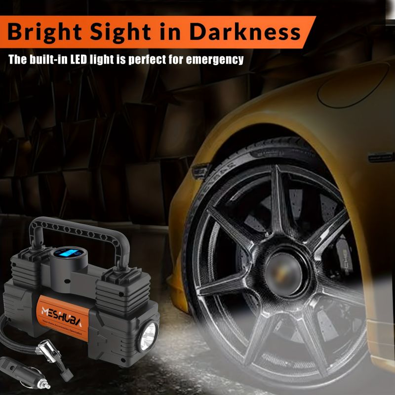 Compresor de aer portabil pentru umflator de anvelope MESHUBA 12V, pompă de anvelope auto 150PSI. Cu manometru digital. Potrivit pentru toate anvelopele auto