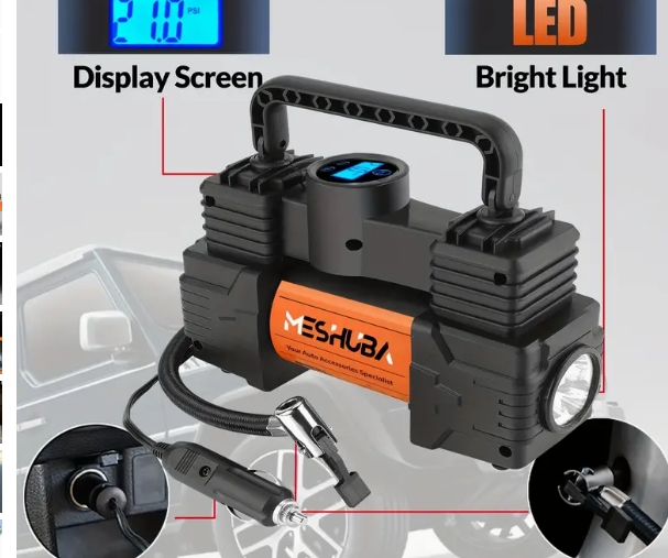 Compresor de aer portabil pentru umflator de anvelope MESHUBA 12V, pompă de anvelope auto 150PSI. Cu manometru digital. Potrivit pentru toate anvelopele auto