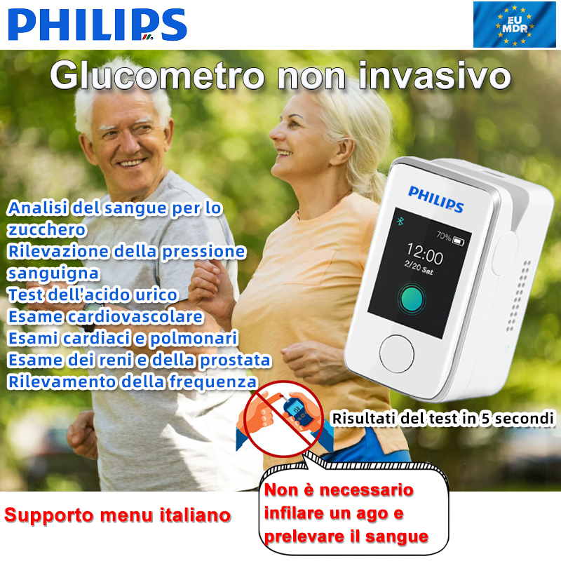 Glucometro non invasivo Philips, senza necessità di prelievo di sangue