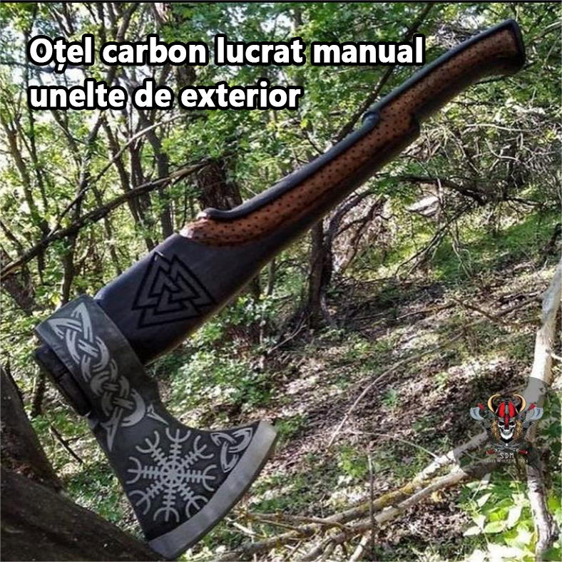 Topor viking din oțel carbon realizat manual, topor tactic, cel mai bun cadou pentru el,