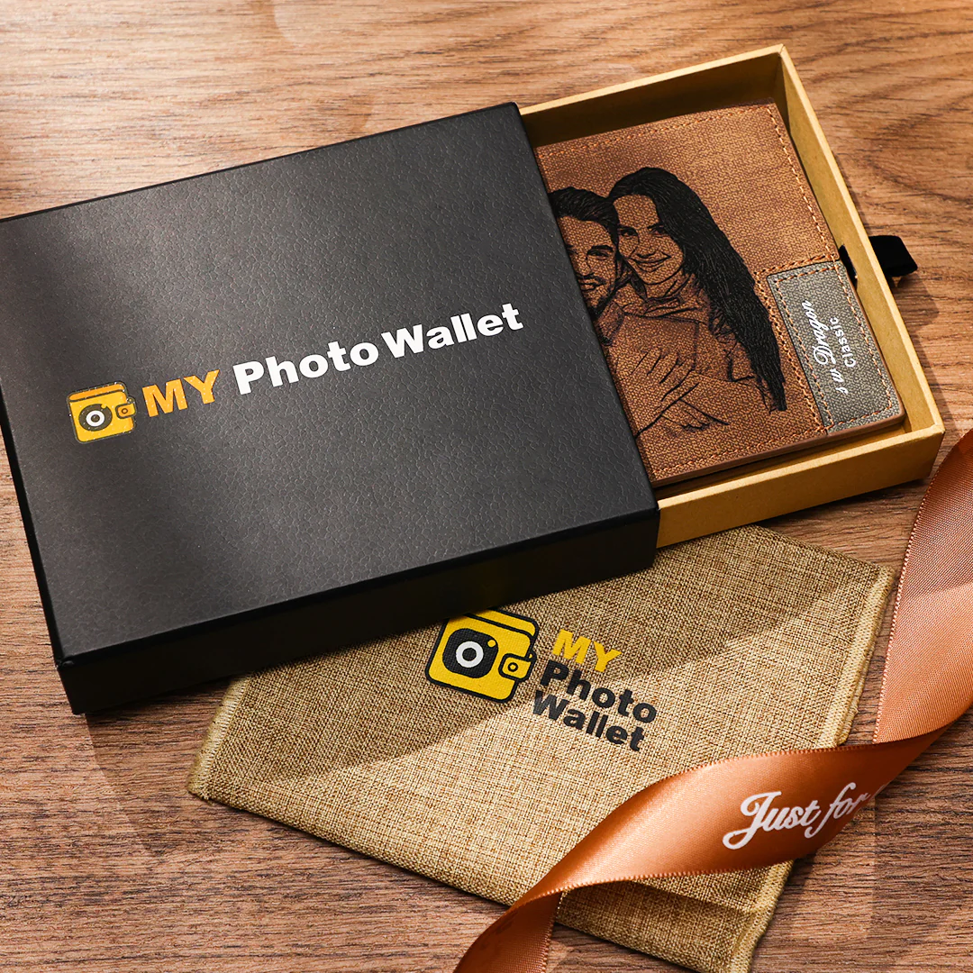 Προσαρμοσμένο πορτοφόλι με χαραγμένο φωτογραφία Εξατομικευμένο δερμάτινο πορτοφόλι με εικόνα Δώρο για τον μπαμπά