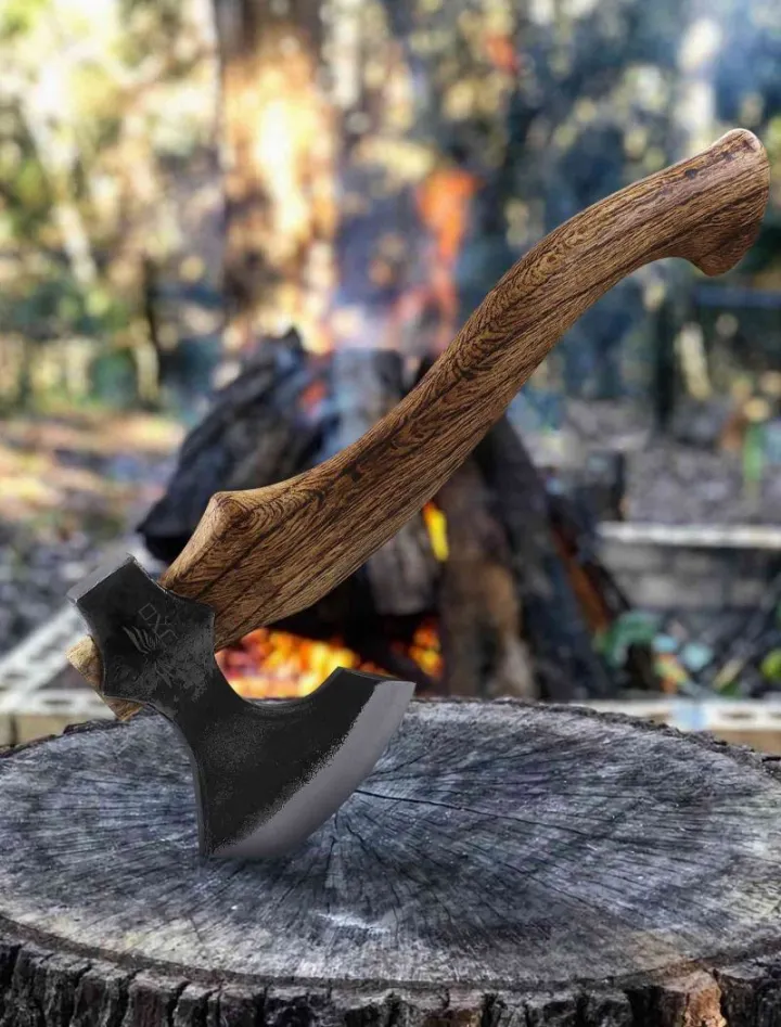 🪓Kovaná oceľová sekera s koženým puzdrom - Sekera na prežitie na štiepanie a rezanie dreva