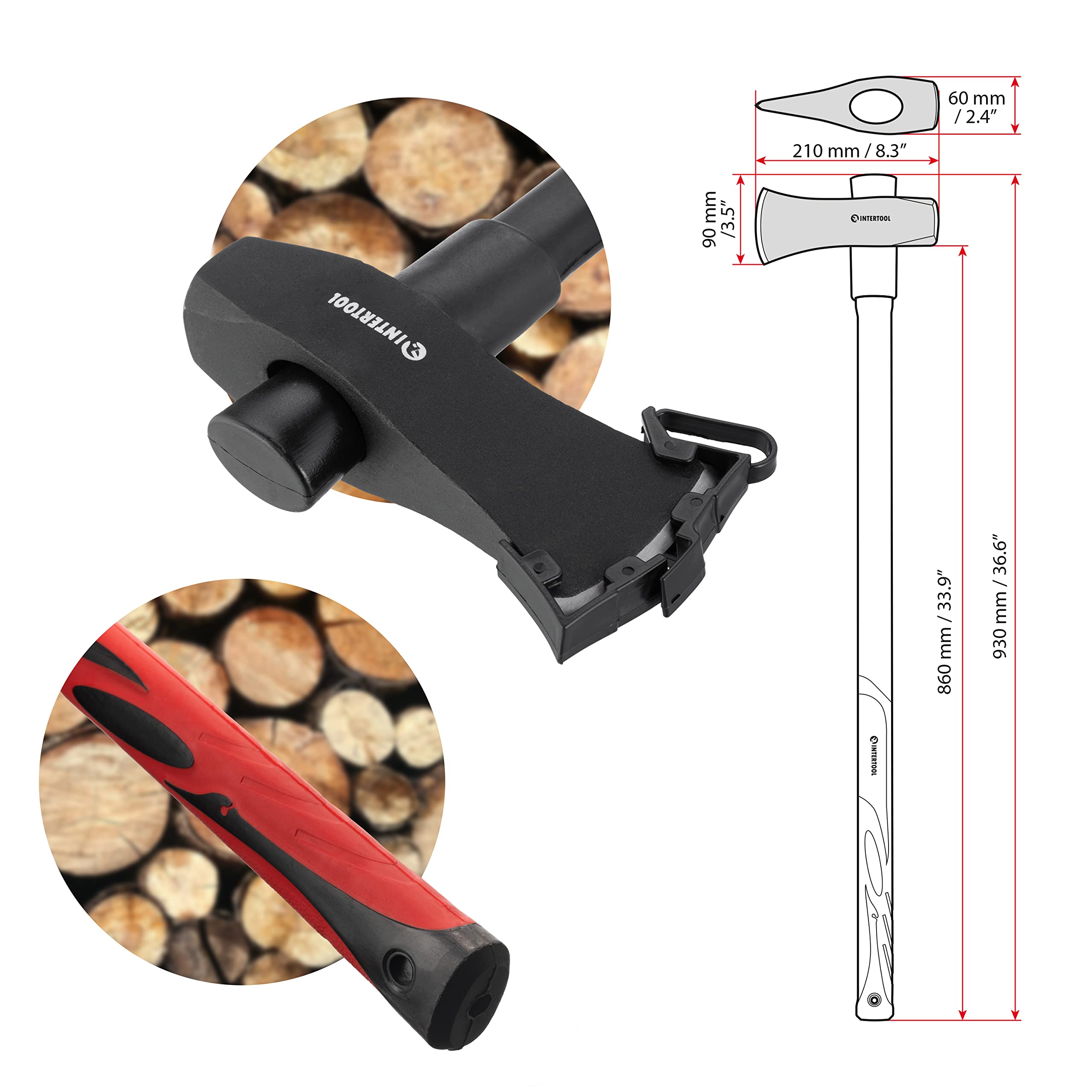 INTERTOOL 24 colių metimo kirvis, 2,2 svaro, trumparankis kirvis, stovyklavimo krepšys, amortizacinė stiklo pluošto rankena, su ašmenų dangteliu HT-0263