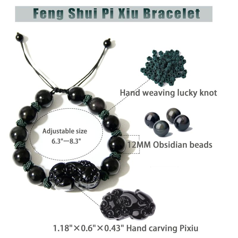 🔮Brățară Feng Shui Obsidian Wealth Femei Bărbați Cadou - Pixiu aduce noroc și prosperitate
