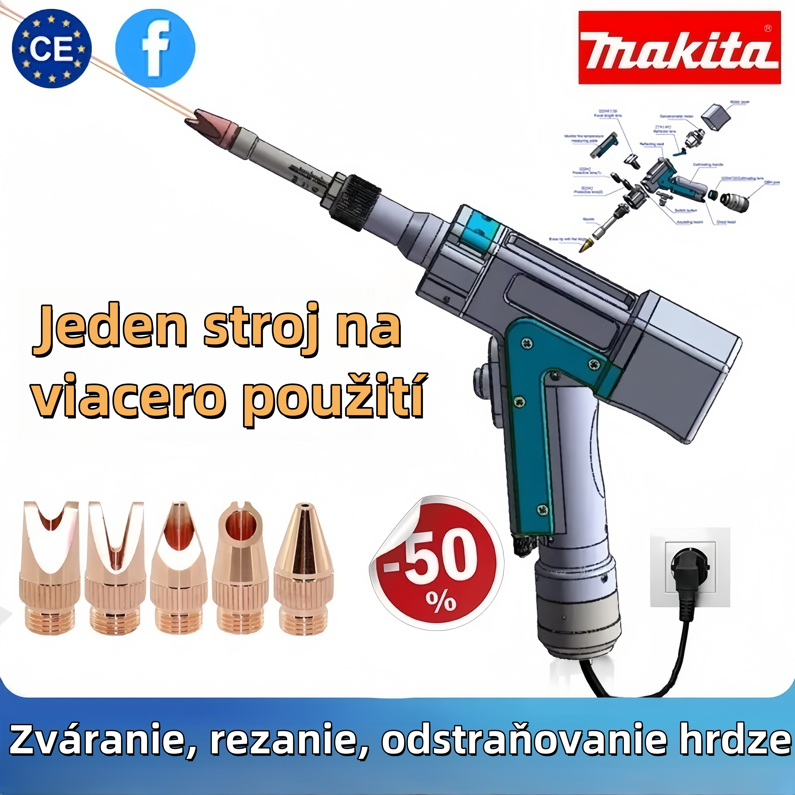 Laserová zváracia pištoľ Makita 15000W štyri v jednom (zváranie + čistenie + rezanie + odstraňovanie)