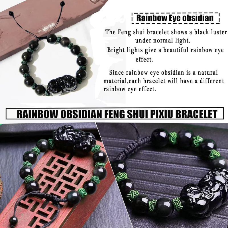 🔮Brățară Feng Shui Obsidian Wealth Femei Bărbați Cadou - Pixiu aduce noroc și prosperitate