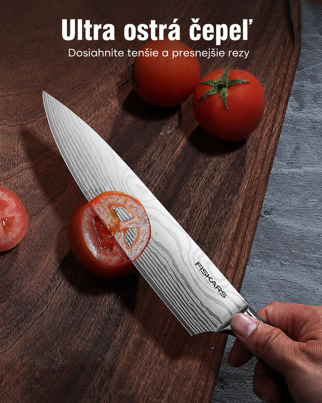 [Copy]Súprava 5 kuchynských nožov FISKARS, s čepeľami z práškovej ocele a vysoko uhlíkovej ocele, kuchárska sada nožov s ergonomickými rukoväťami z pakka dreva