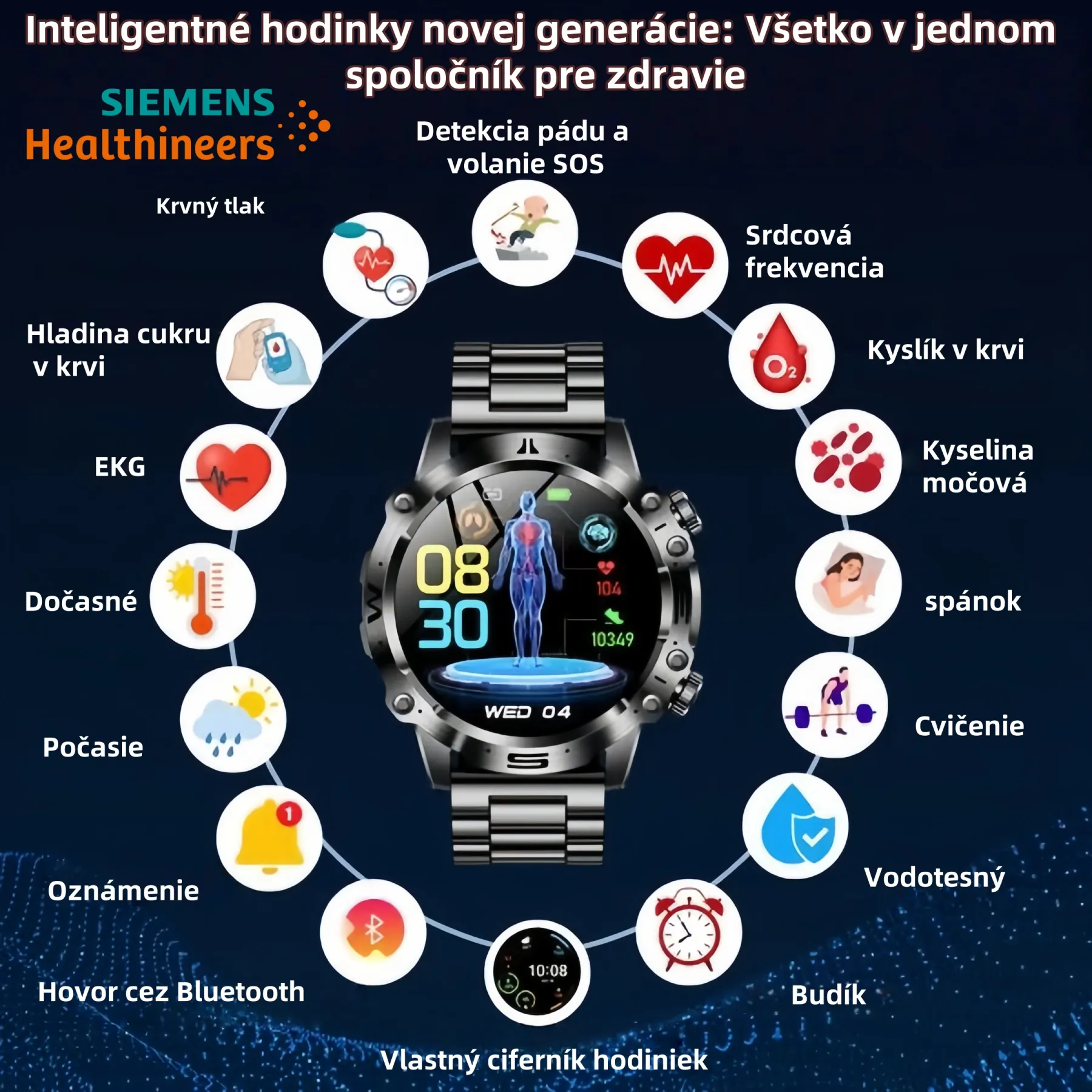 Inteligentné hodinky na neinvazívne meranie hladiny cukru v krvi so zabudovaným algoritmom supermozgovej umelej inteligencie
