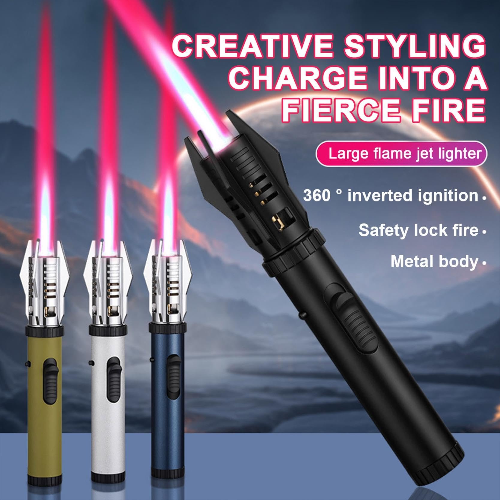 💥💥(FRETE GRATUITO) - Isqueiro de chama de sabre de luz à prova de vento 360°