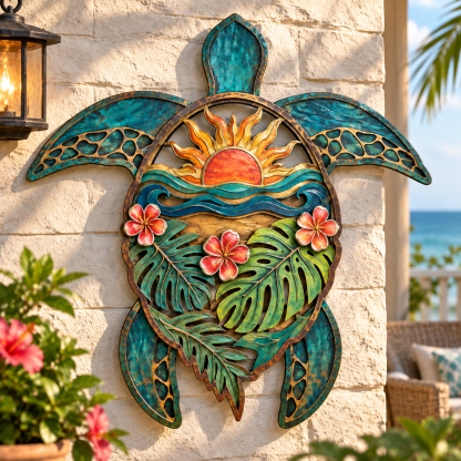 Tropical Sea Turtle Sunset Metal Wall Decor