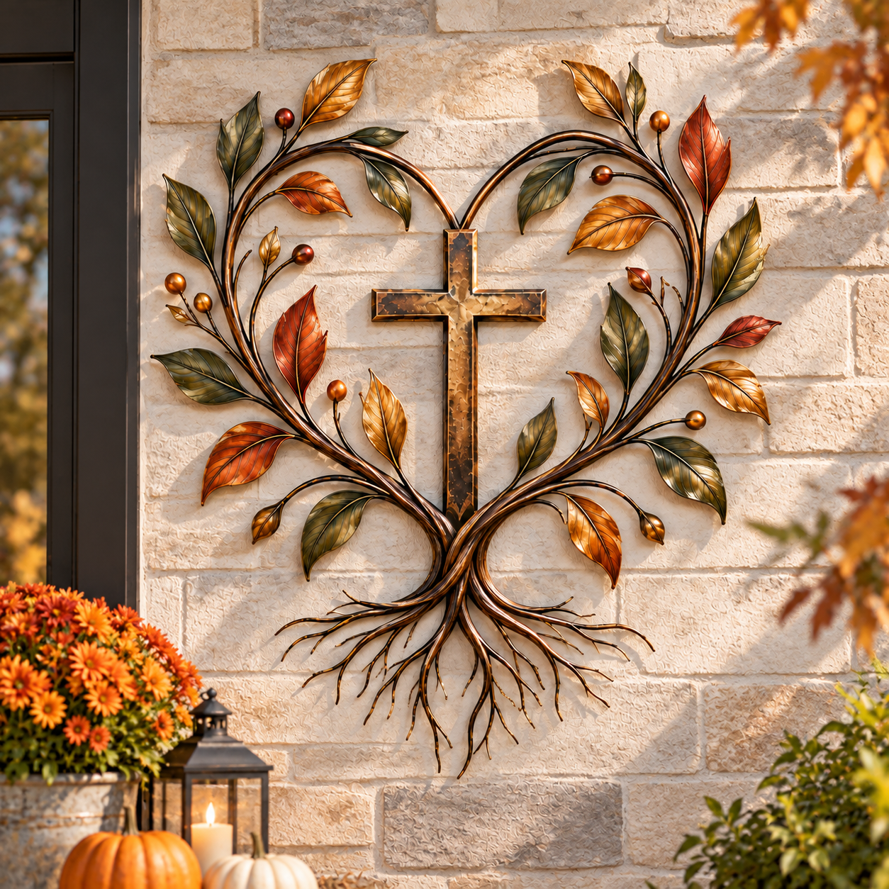 Cross Tree of Life Fall Metal Wall Decor