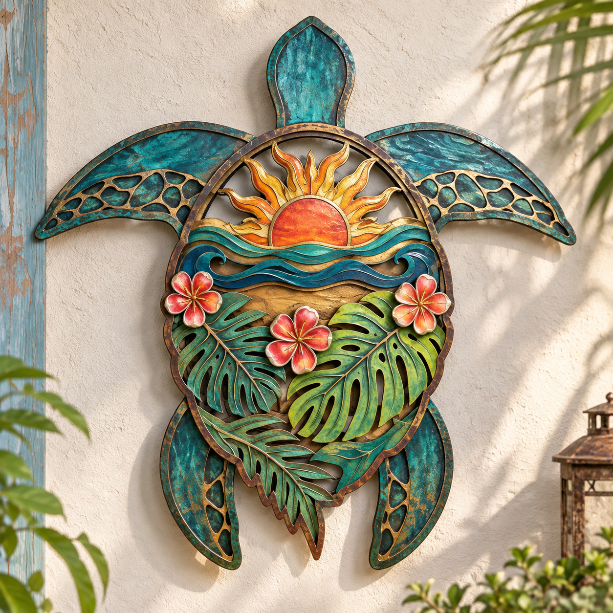 Tropical Sea Turtle Sunset Metal Wall Decor