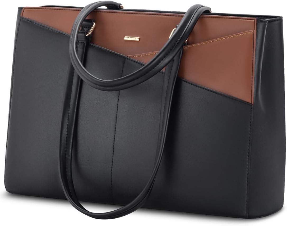 Laptop Tote Bag for Women 15.6 Inch Waterproof Leather Computer Bags Women Business Office Work Bag Briefcase Brown