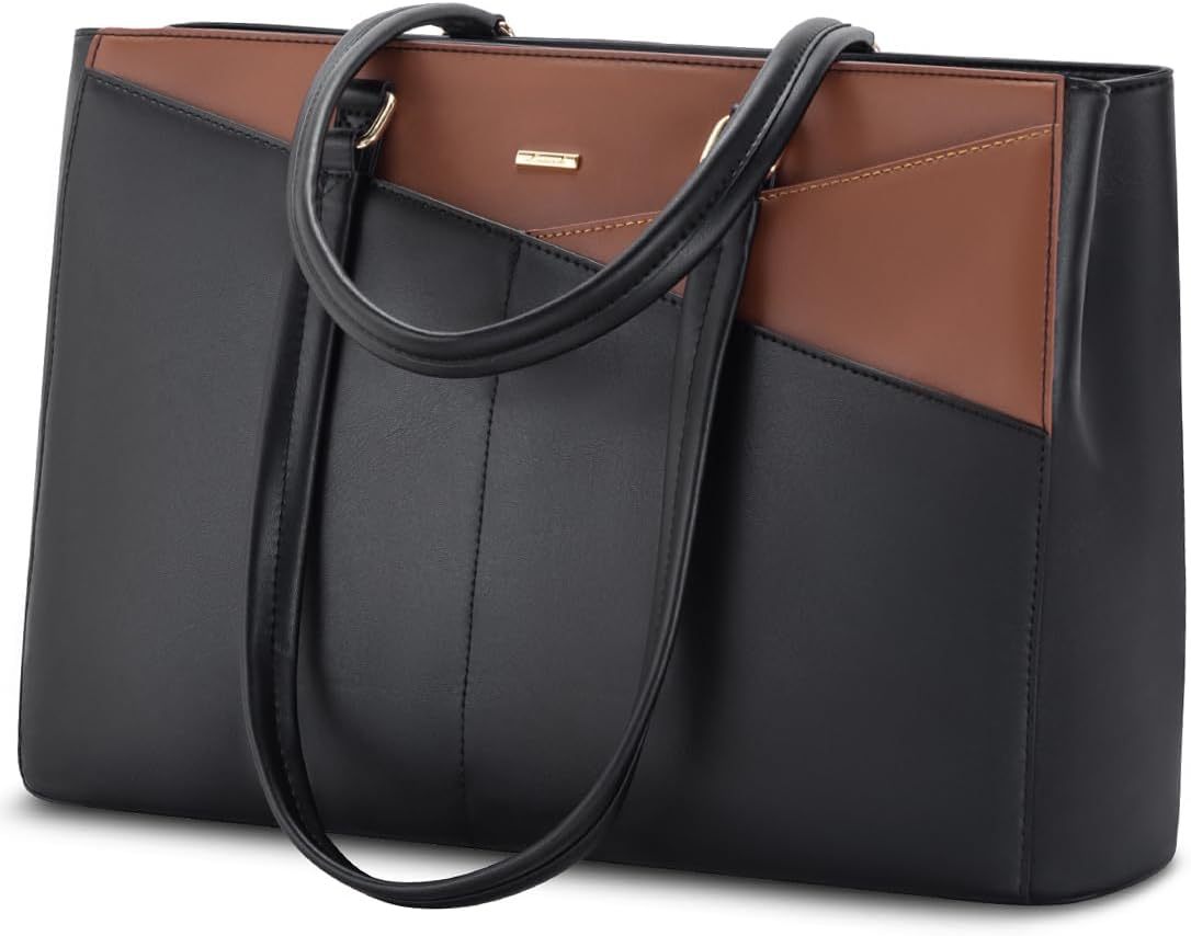 Laptop Tote Bag for Women 15.6 Inch Waterproof Leather Computer Bags Women Business Office Work Bag Briefcase Brown