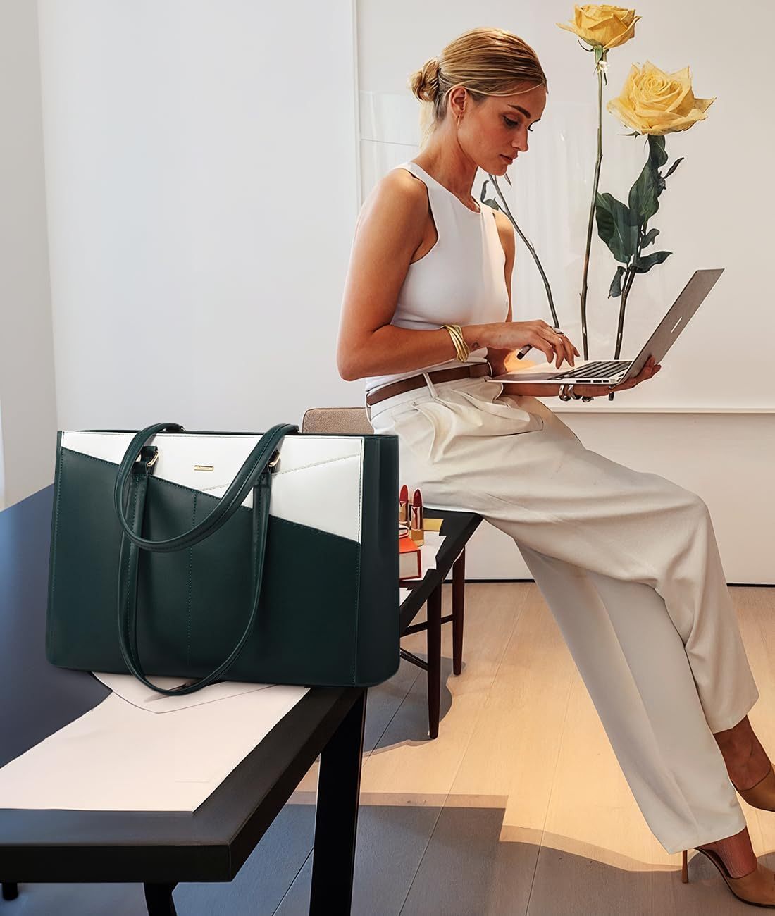 Laptop Tote Bag Waterproof Leather Computer Bags Business