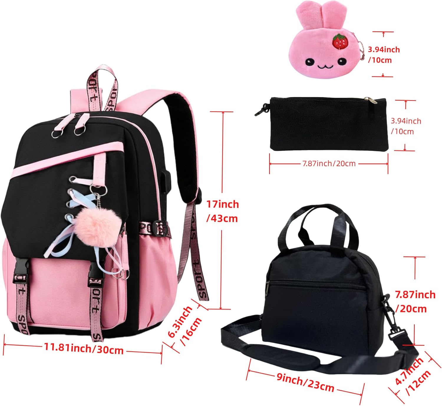Girls Backpack with Case Girls Pink Backpacks