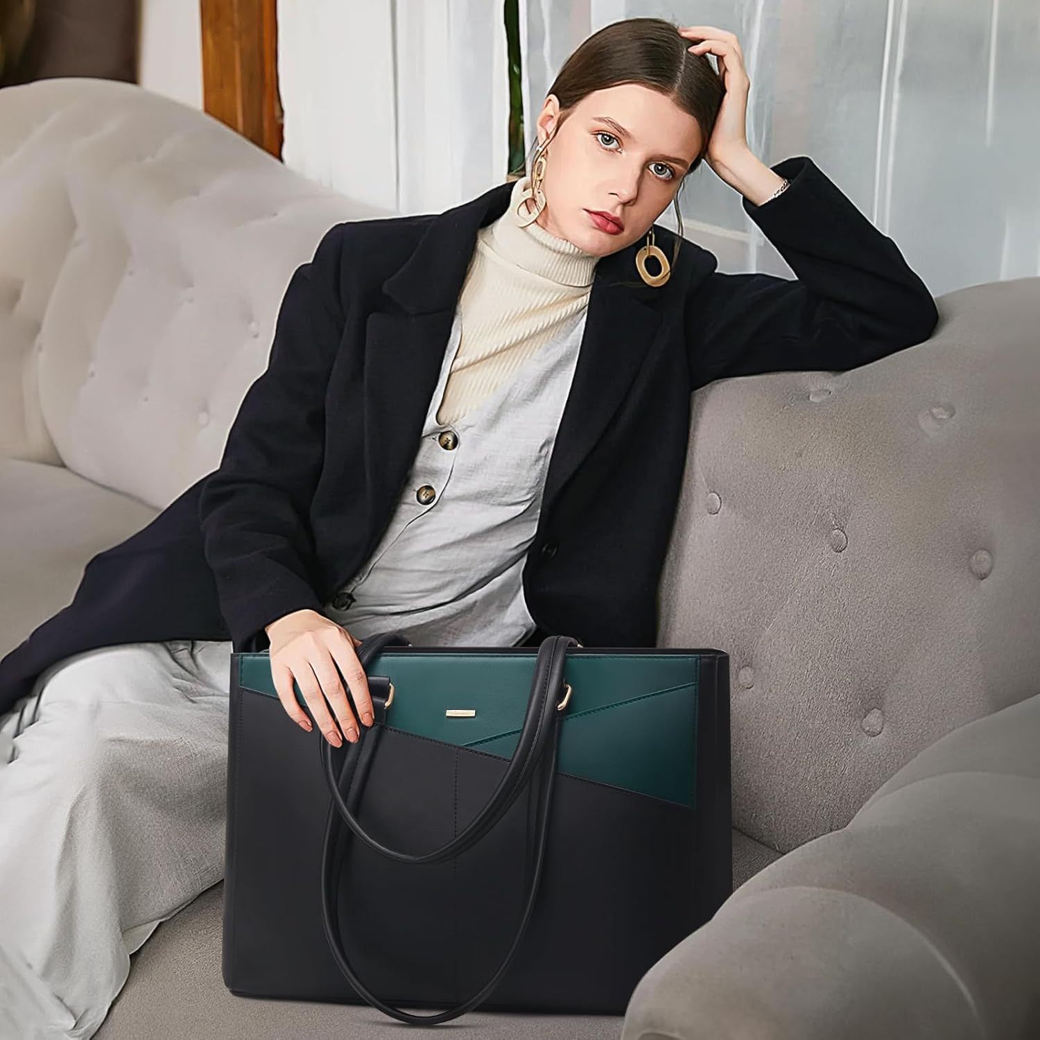 Laptop Tote Bag Waterproof Leather Computer Bags Business