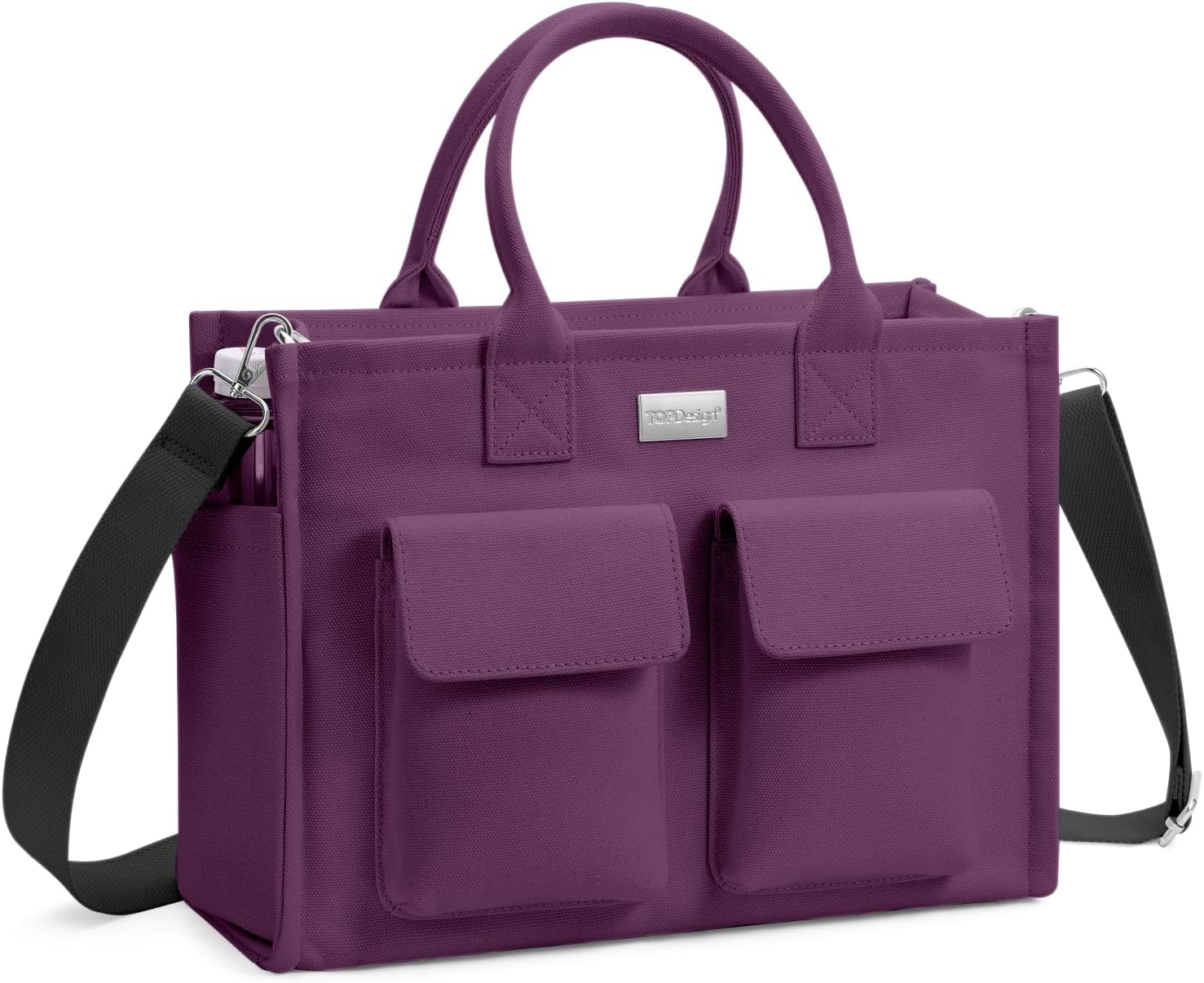 TOPDesign Heavy-Duty Canvas Tote Bag for Women, Crossbody Handbag with 9 Pockets, Everything Tote