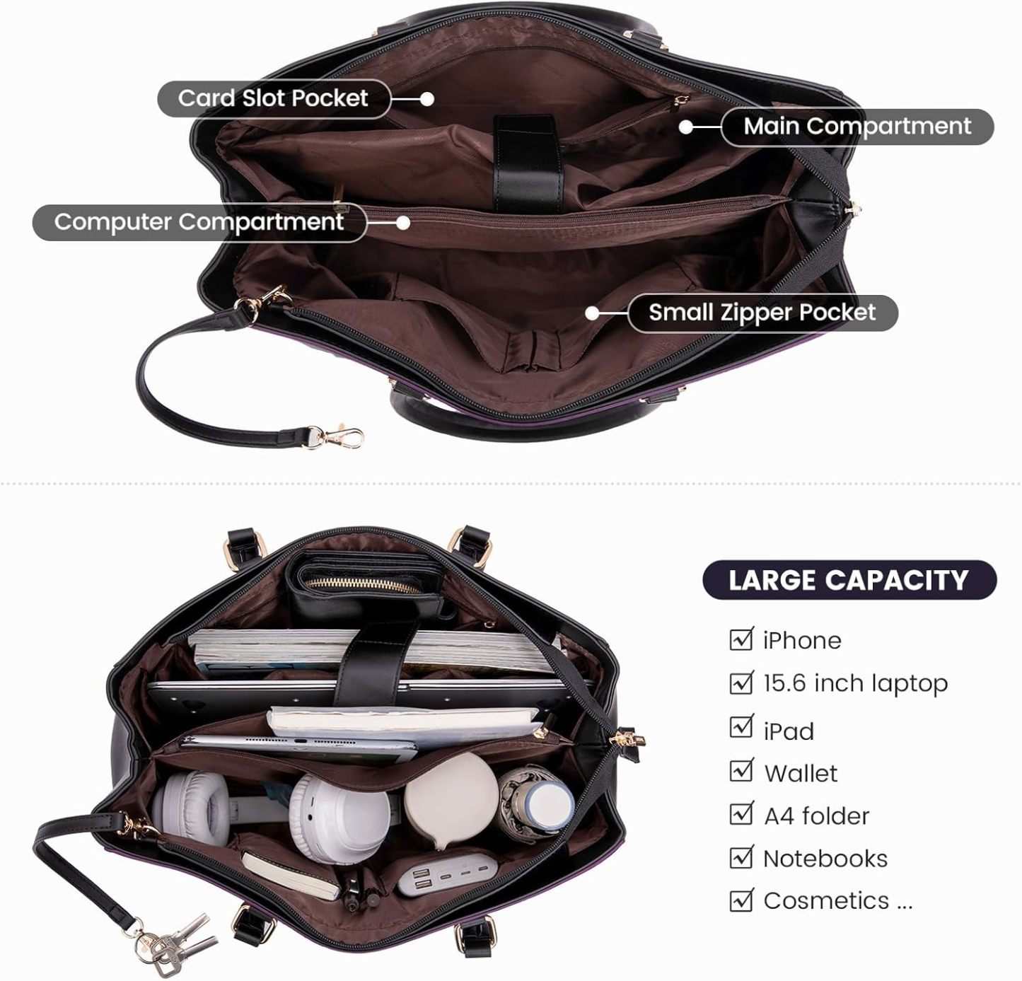 Laptop Tote Bag Waterproof Leather Computer Bags Business