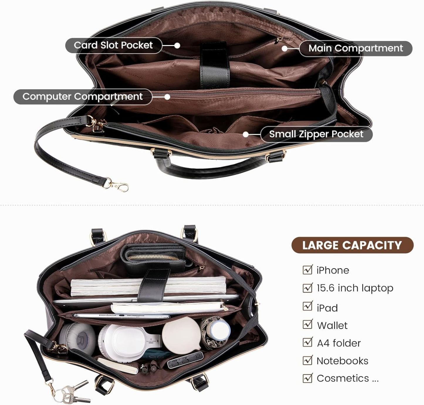 Laptop Tote Bag Waterproof Leather Computer Bags Business