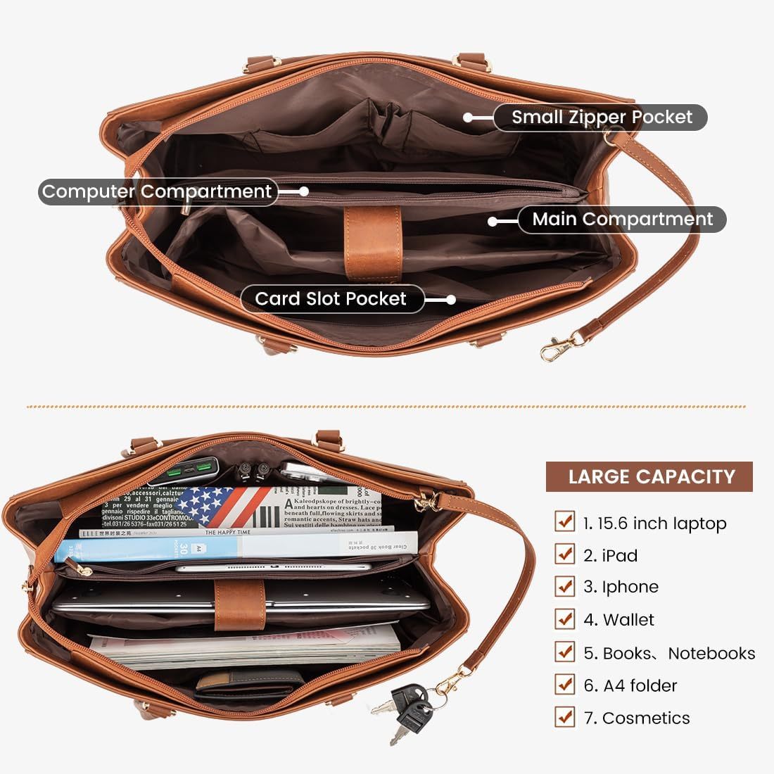 Laptop Tote Bag Waterproof Leather Computer Bags Business