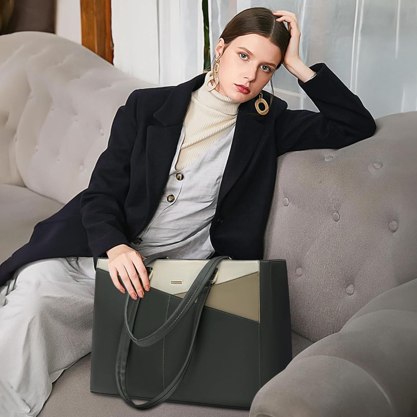 Laptop Tote Bag Waterproof Leather Computer Bags Business