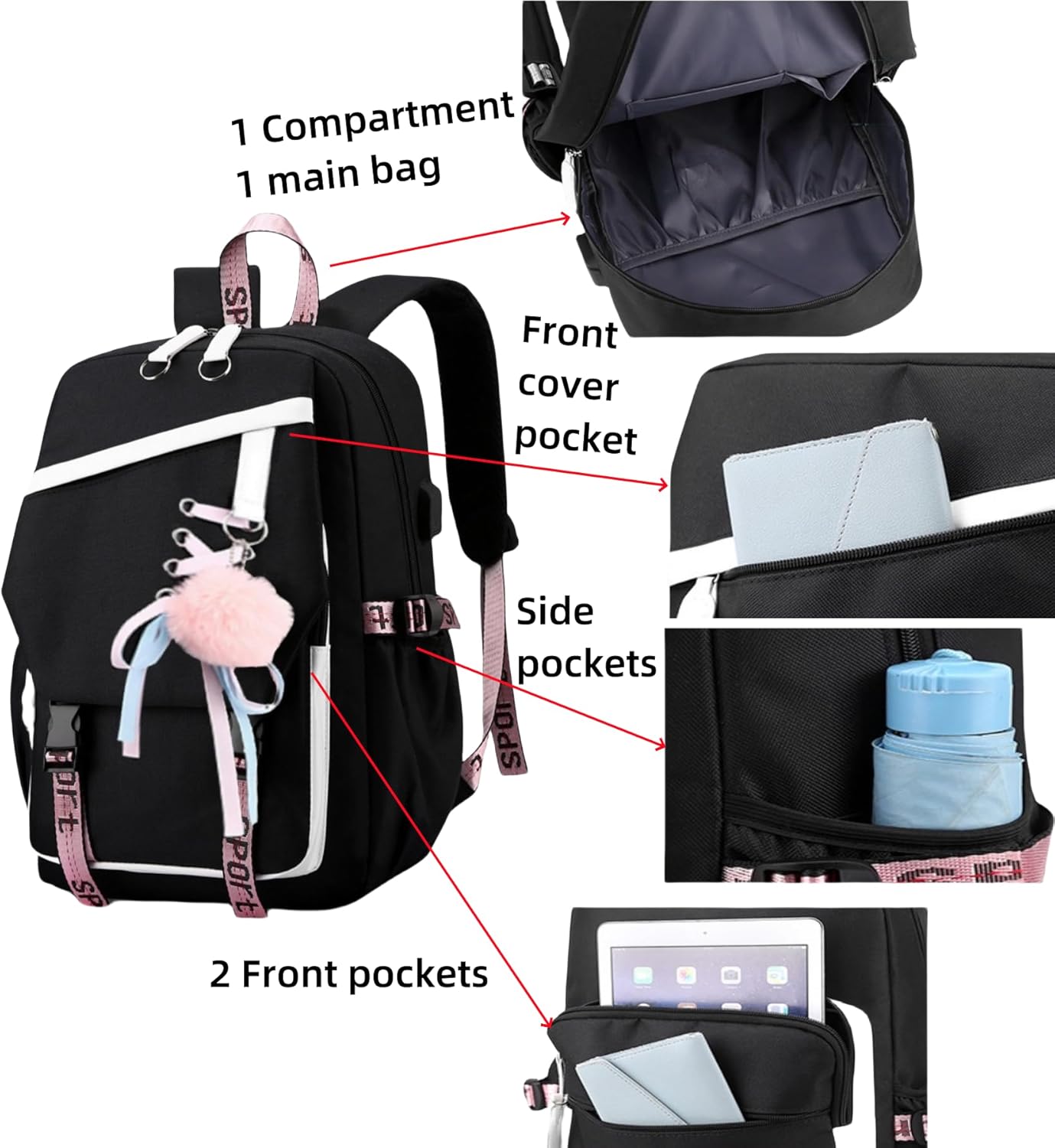 Girls Backpack with Case Girls Pink Backpacks