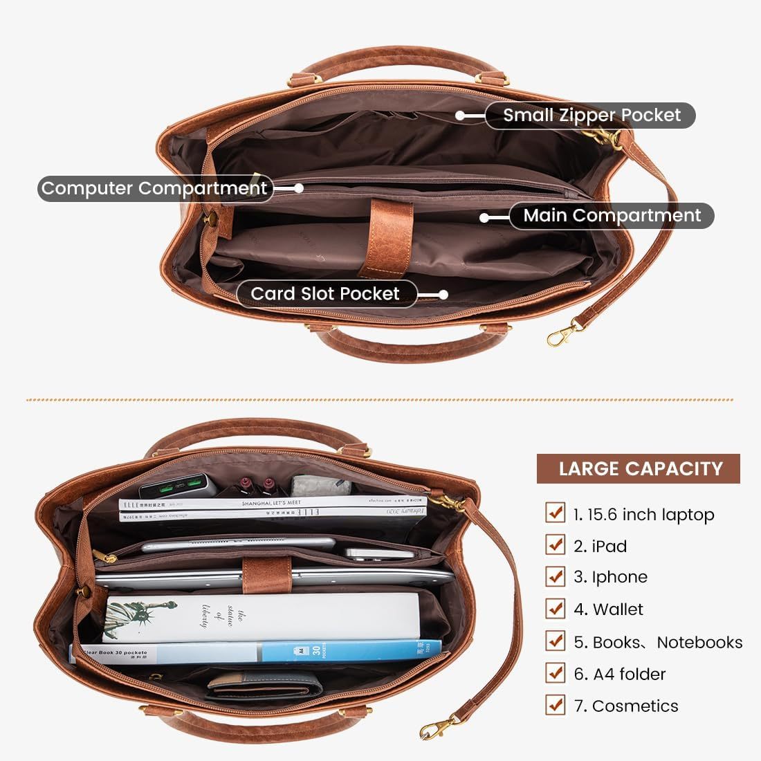 Laptop Tote Bag Waterproof Leather Computer Bags Business