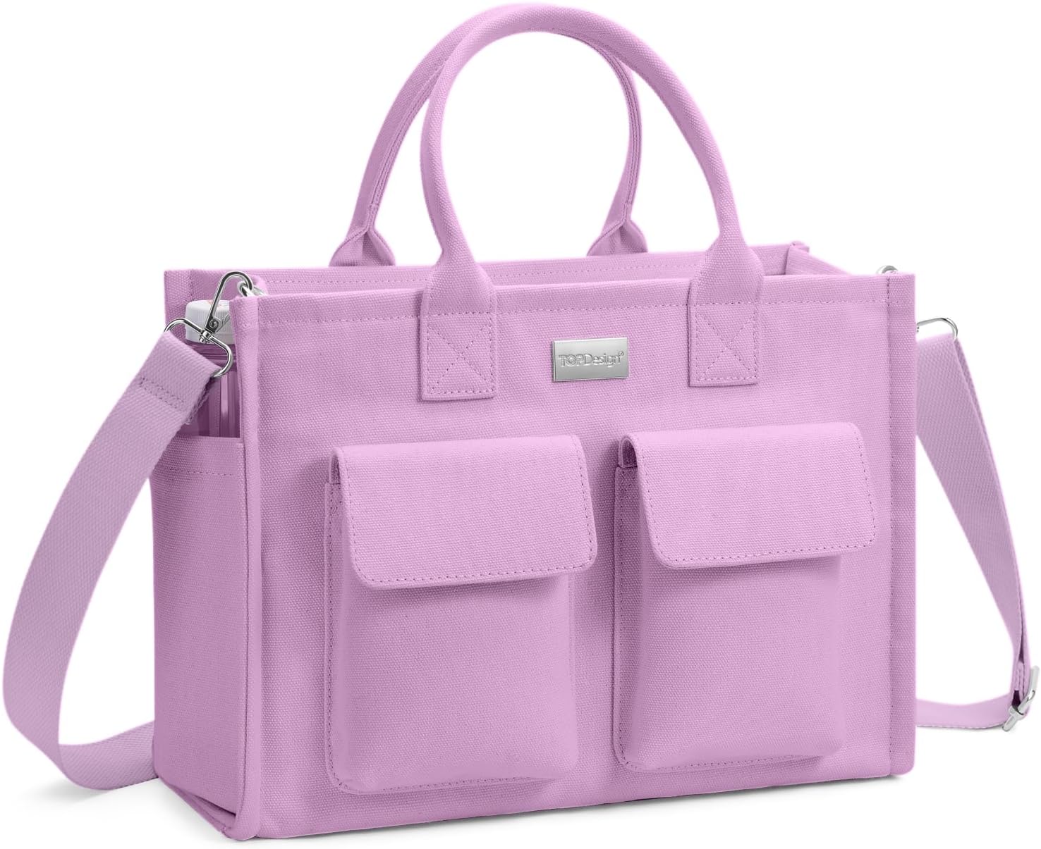 TOPDesign Heavy-Duty Canvas Tote Bag for Women, Crossbody Handbag with 9 Pockets, Everything Tote