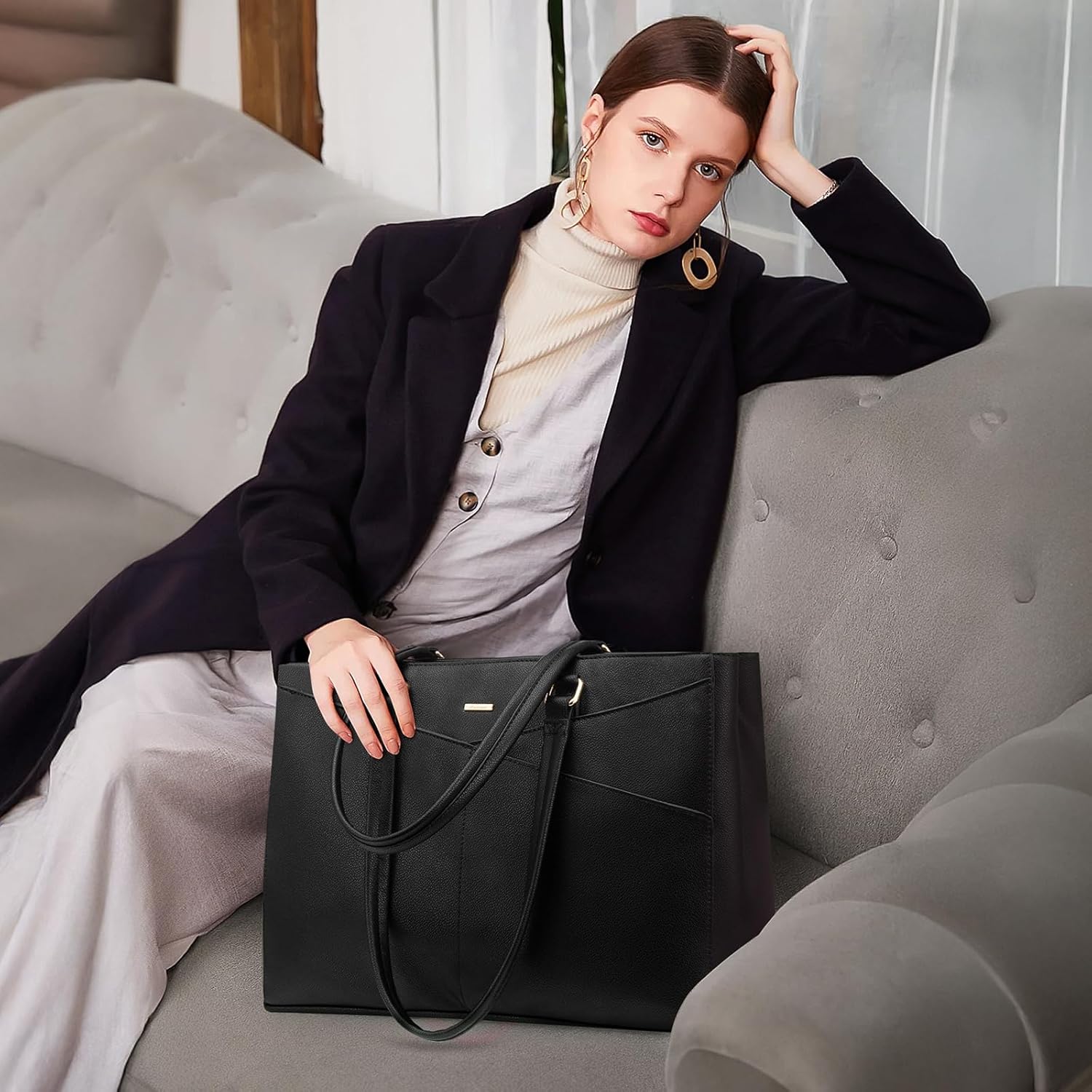 Laptop Tote Bag Waterproof Leather Computer Bags Business