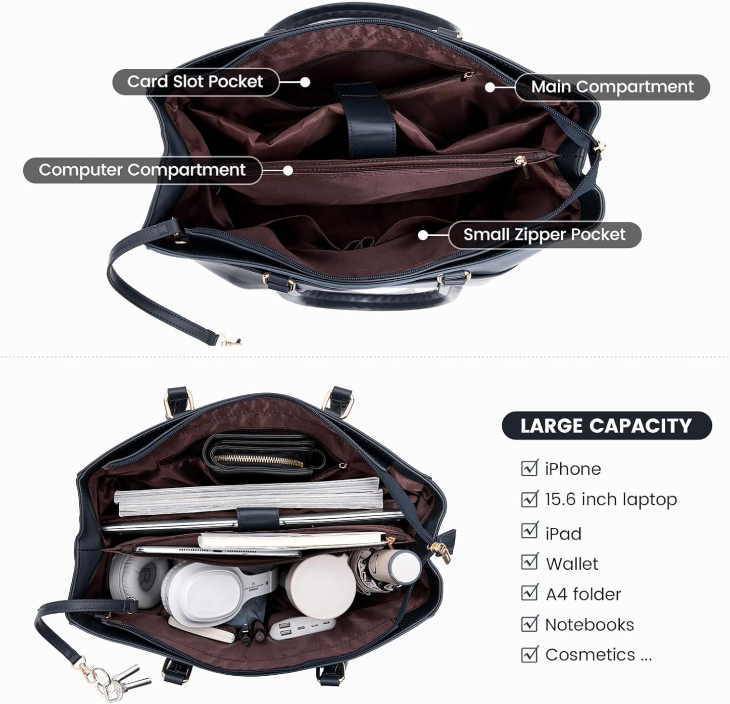 Laptop Tote Bag Waterproof Leather Computer Bags Business
