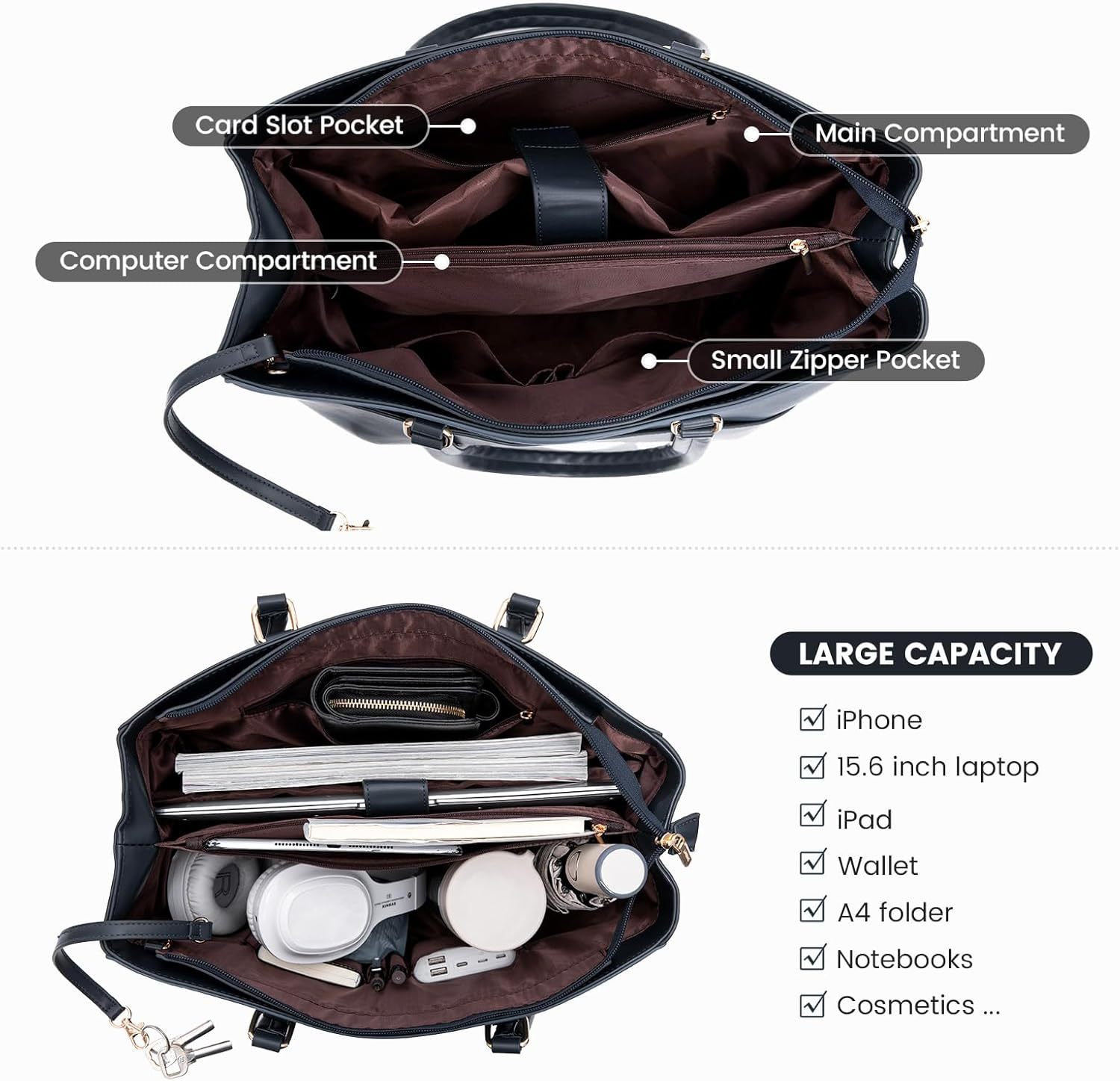 Laptop Tote Bag Waterproof Leather Computer Bags Business