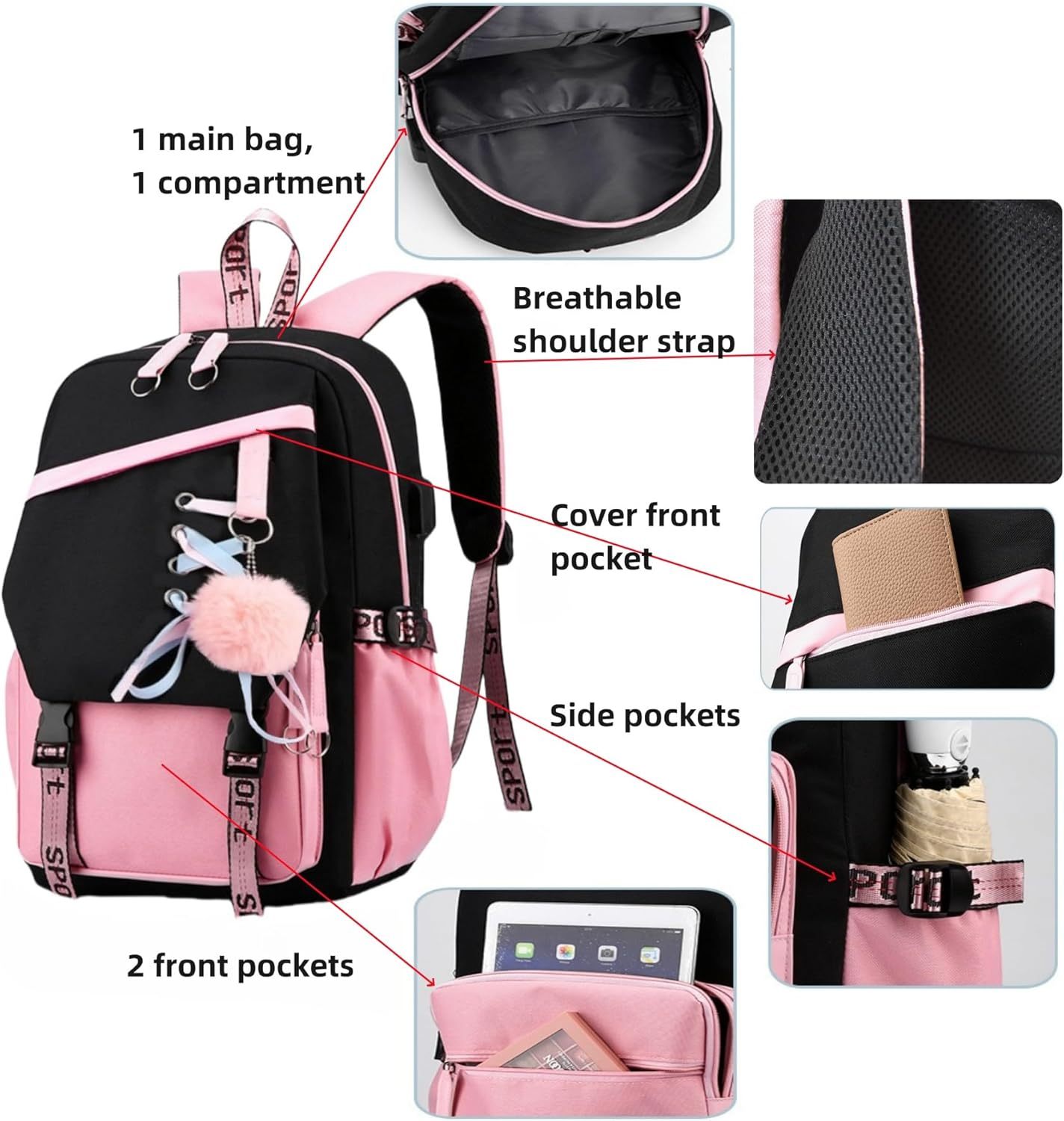 Girls Backpack with Case Girls Pink Backpacks