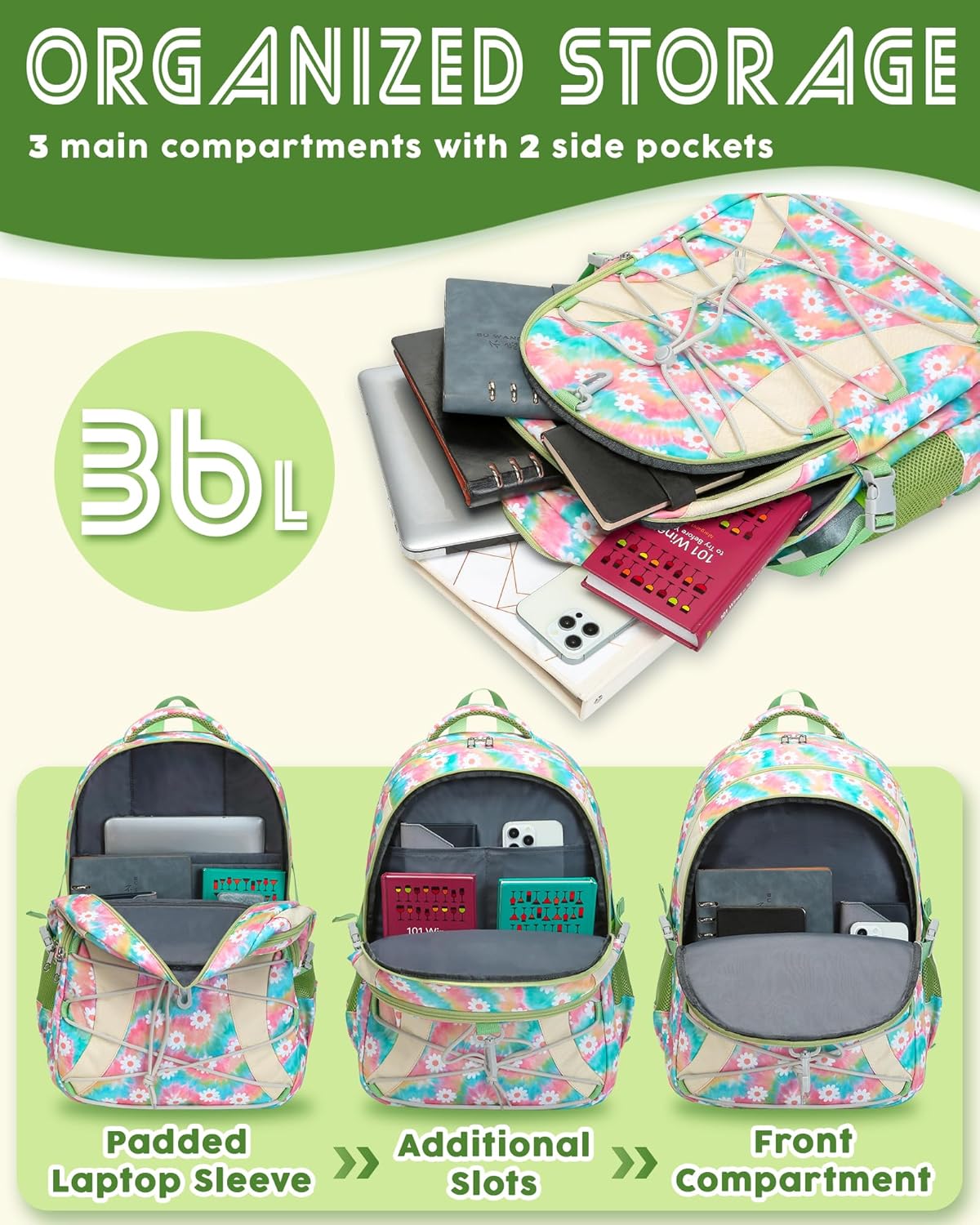 School Backpack for Teen Boys Girls Bookbag with Laptop Sleeve Back