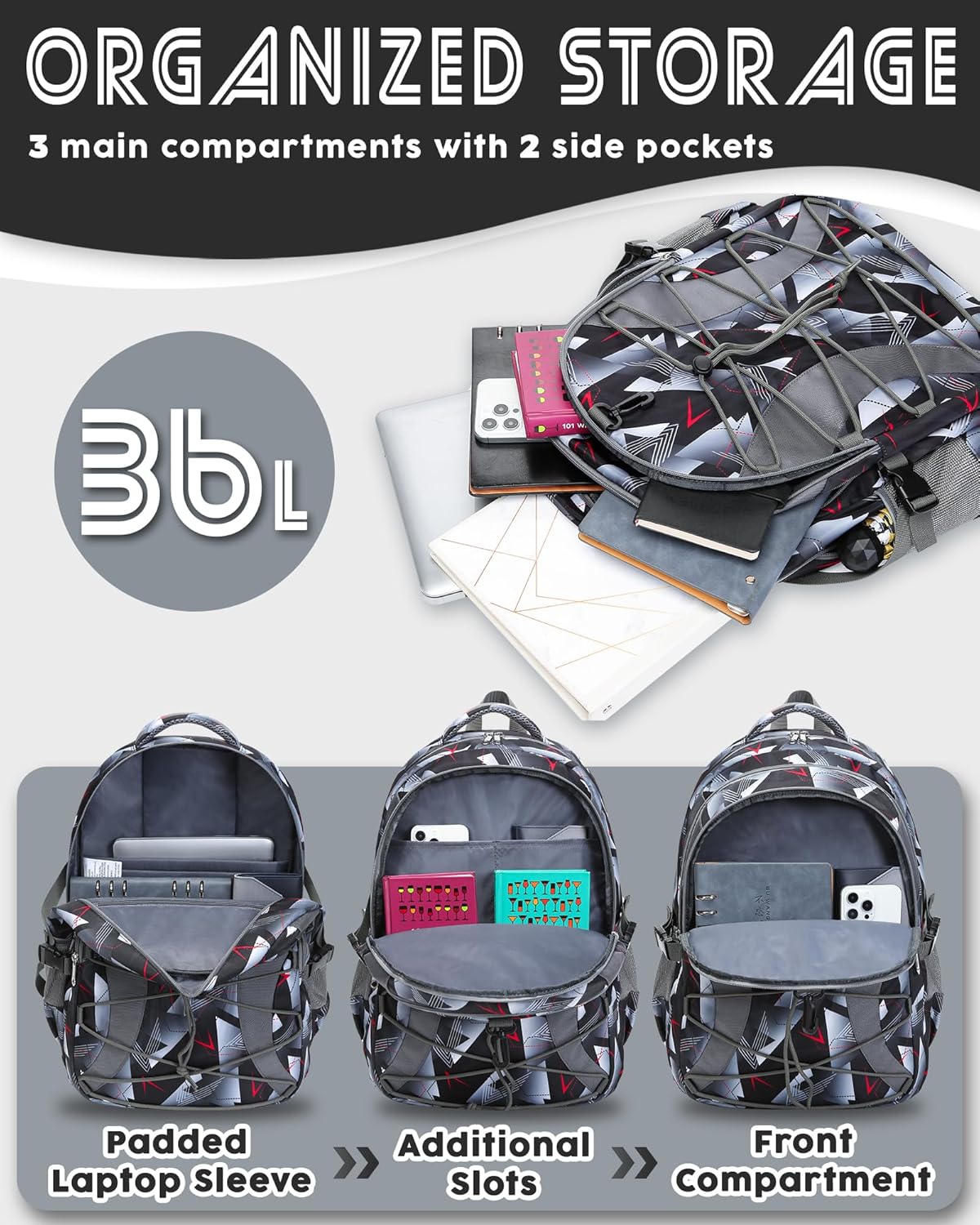 School Backpack for Teen Boys Girls Bookbag with Laptop Sleeve Back