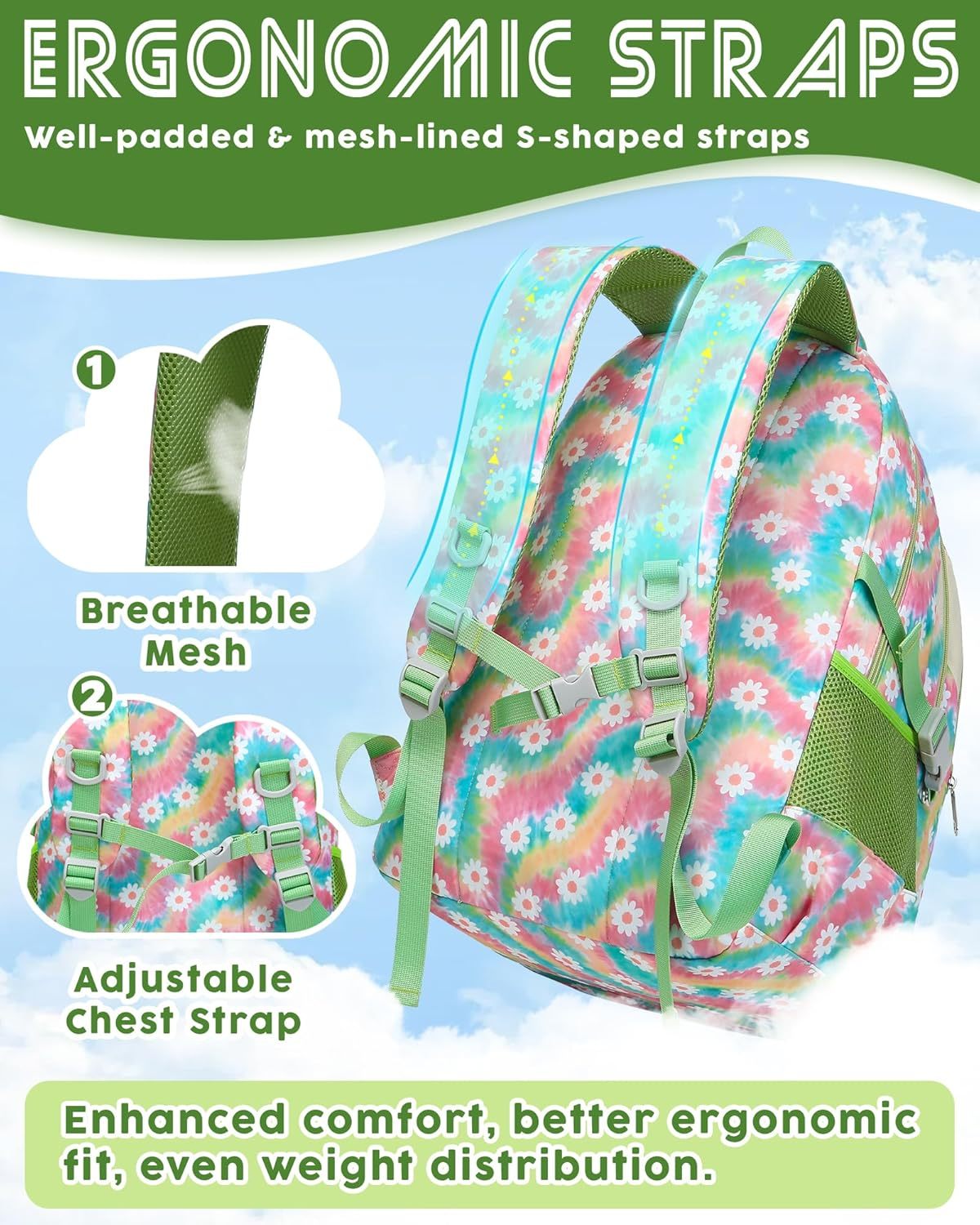 School Backpack for Teen Boys Girls Bookbag with Laptop Sleeve Back