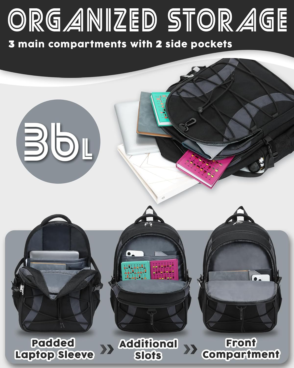 School Backpack for Teen Boys Girls Bookbag with Laptop Sleeve Back