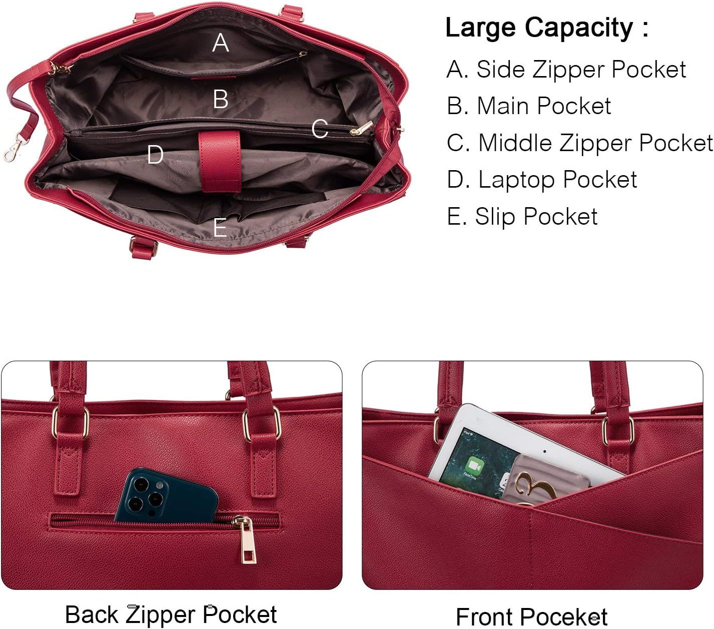 Laptop Tote Bag Waterproof Leather Computer Bags Business