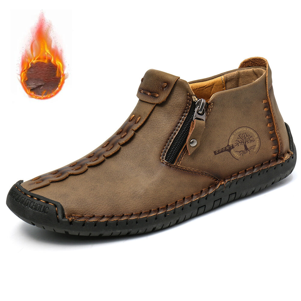 Men Hand Stitching Leather Side Zippers British Shoes